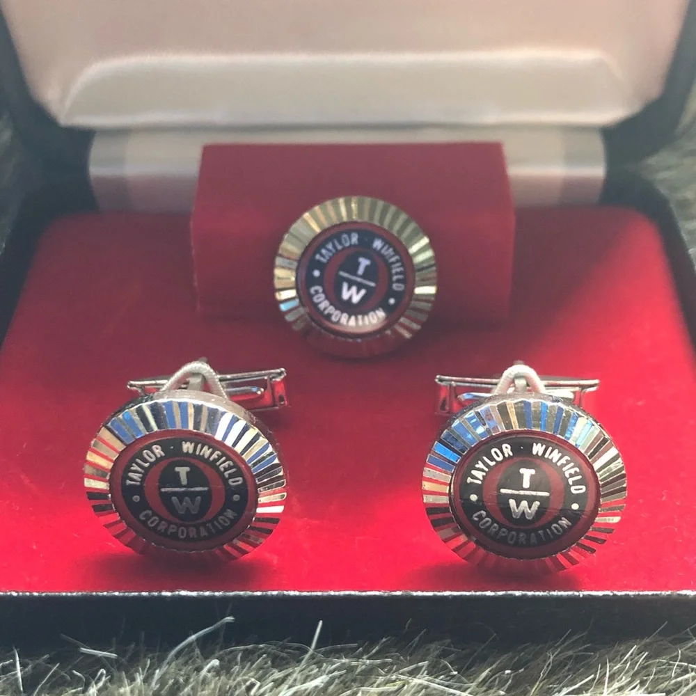 Vintage Diamond Cut by HIT Taylor Whitfield cuff link tie tac set